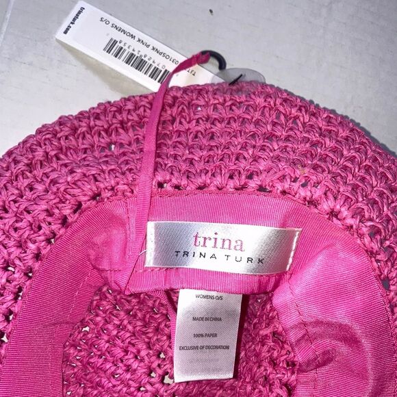 TRINA TURK Woven Hot Pink Straw Crochet Bucket Hat Womens One Size Fits Most main image 10
